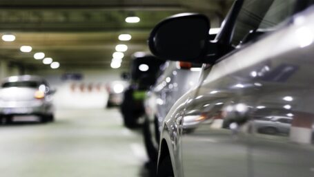 Close up of car in underground parking garage