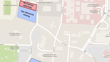 map view of UAMS free parking lots