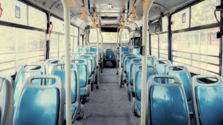 Photo of inside a shuttle bus. view of seats