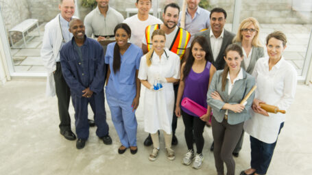 A diverse group of people from various occupations. 